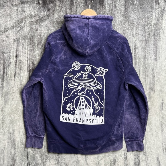 San Franpsycho Other - San Franpsycho Mens M Hoodie Sweatshirt Faded Purple Front Back Logo Alien UFO